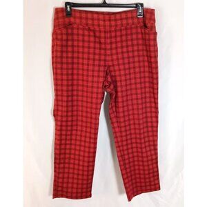 Croft & Barrow Effortless Stretch Pants Sz 18 Short Red Plaid Pull On Comfort